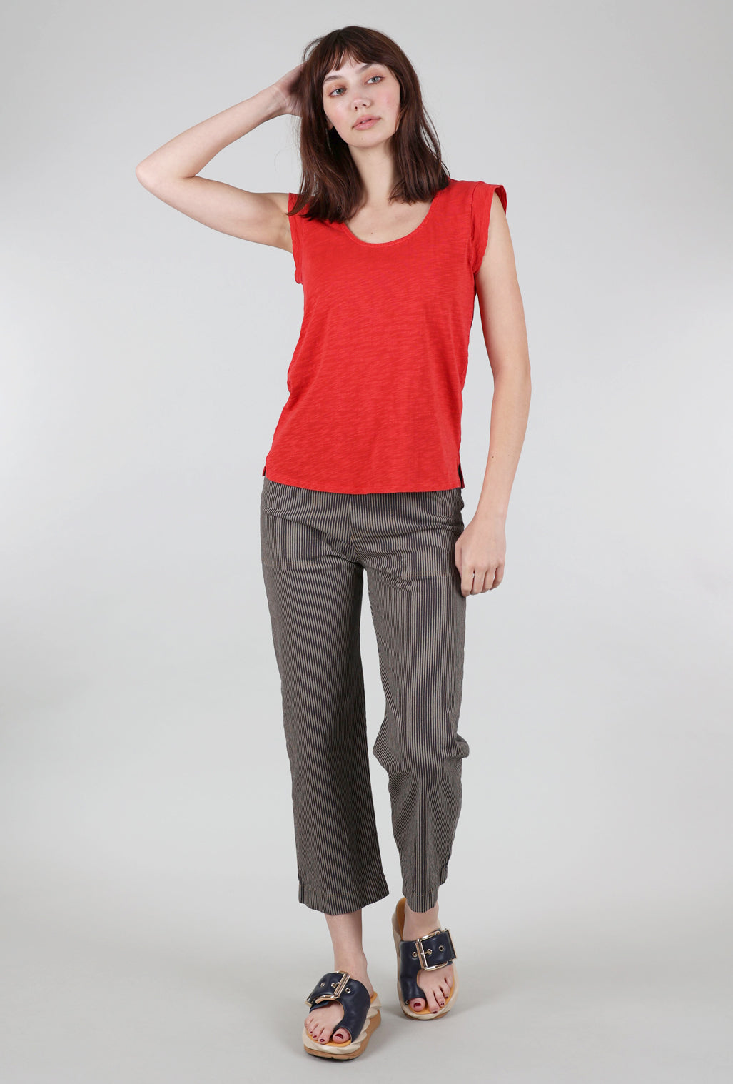 Mododoc Cap-Sleeve Scoop-Neck Tee, Fiesta