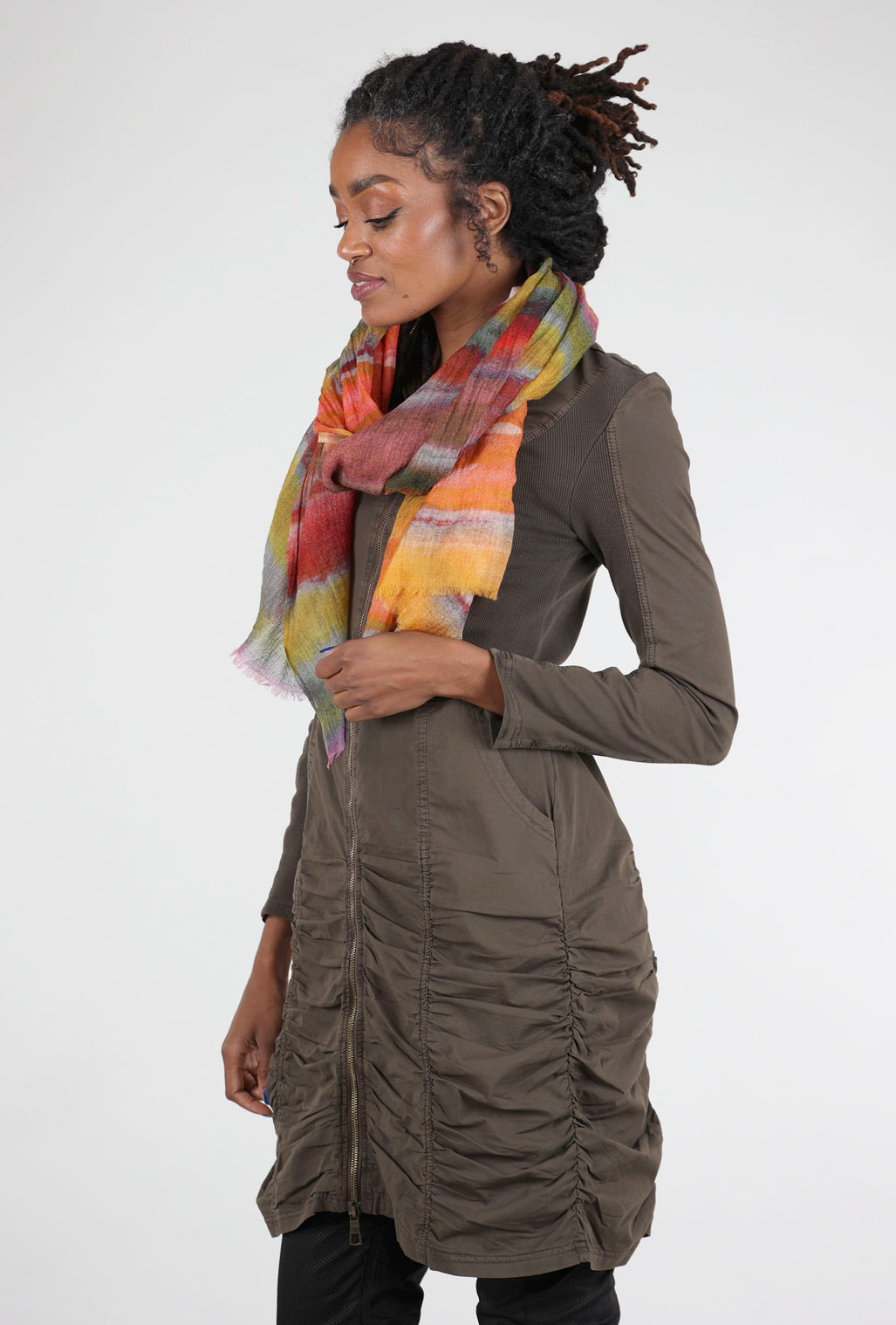 Dolma Digital Print Stripes Wool Scarf, Sunshine Multi