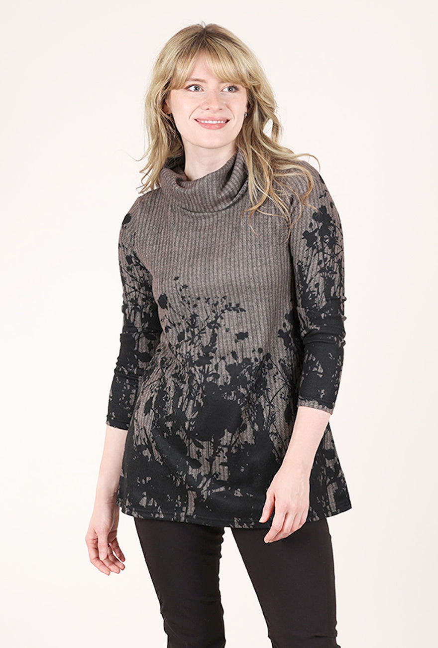 Trisha Tyler Brushed Fall Meadow Top, Taupe/Black