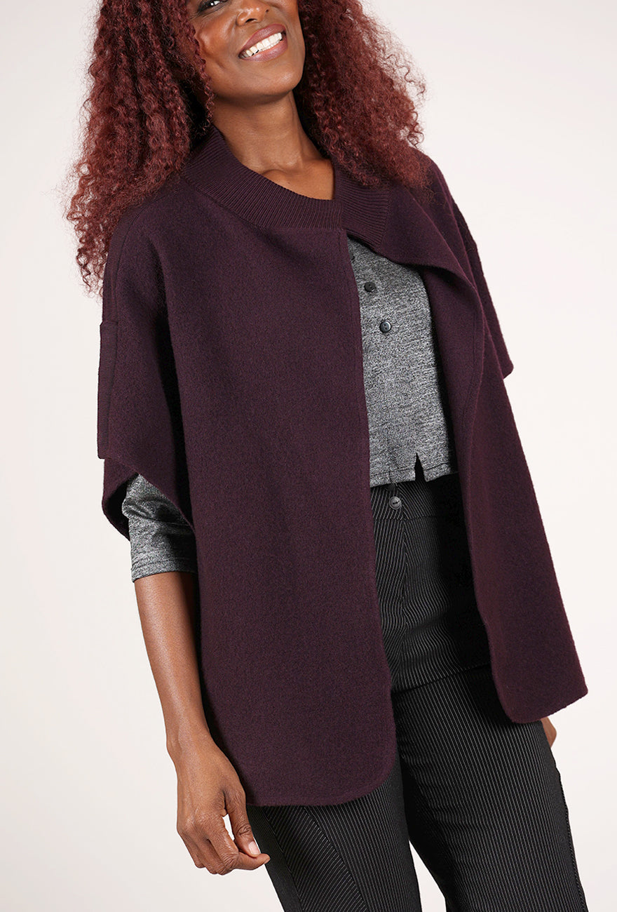 NFP: New Form Perspective Convertible Boiled Wool Vest, Eggplant