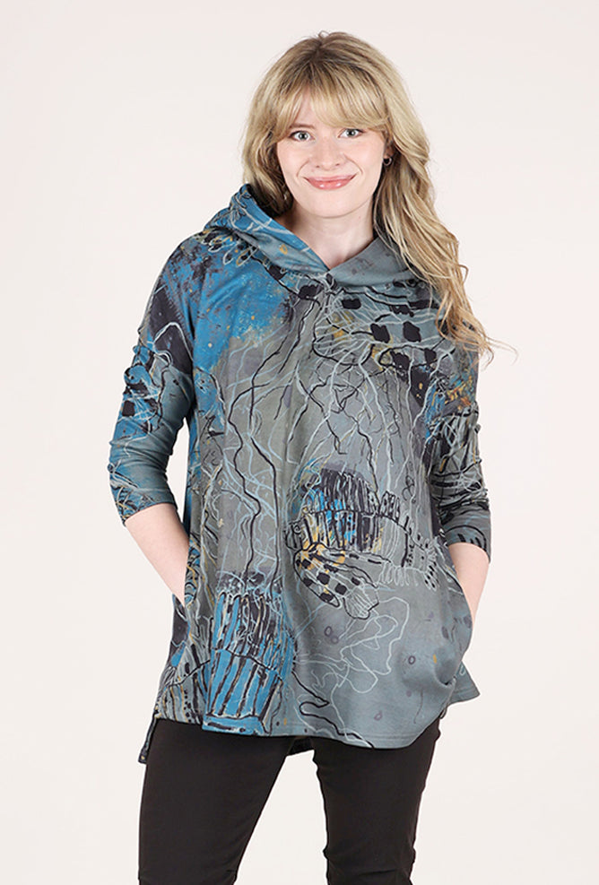 3 Potato Swing Plush Print Hoodie, Storm/Ocean