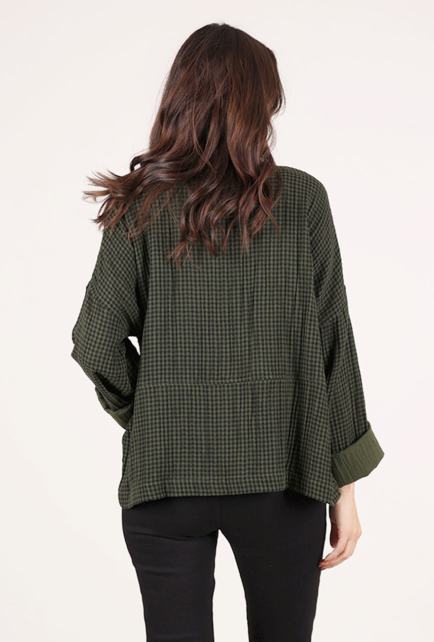 Bibico Anya Relaxed Blouse, Olive Check