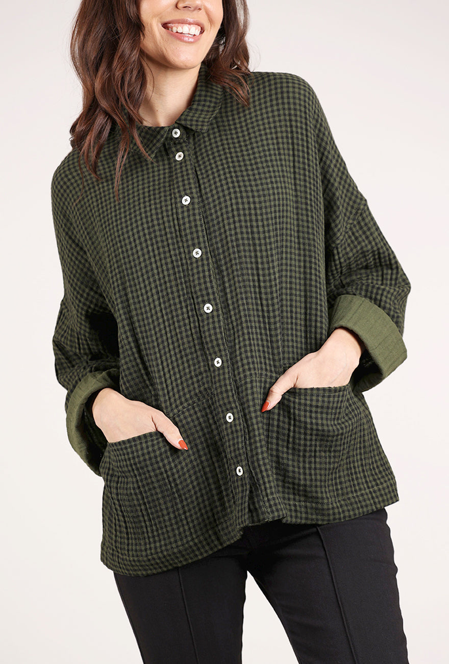Bibico Anya Relaxed Blouse, Olive Check