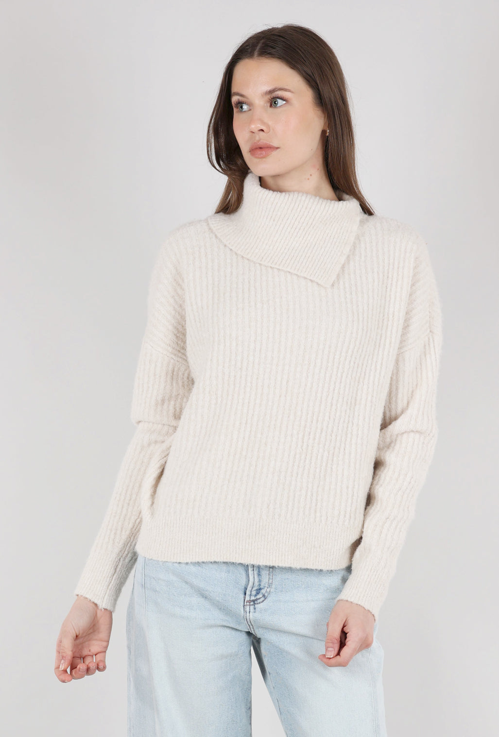 Lilla P Easy Split Collar Sweater, Salt