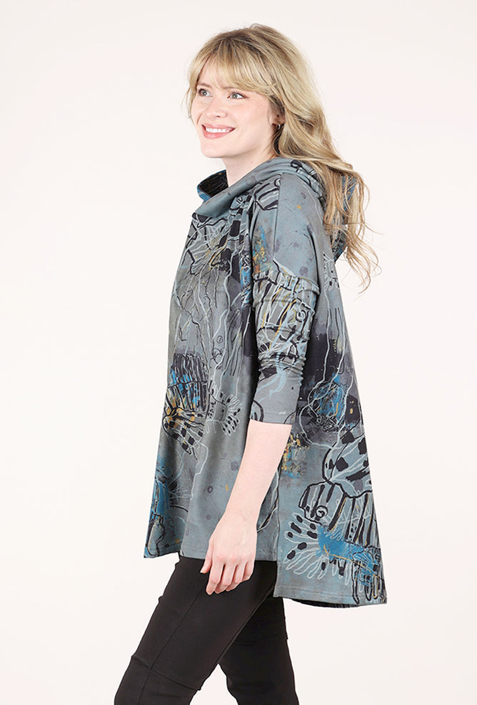 3 Potato Swing Plush Print Hoodie, Storm/Ocean