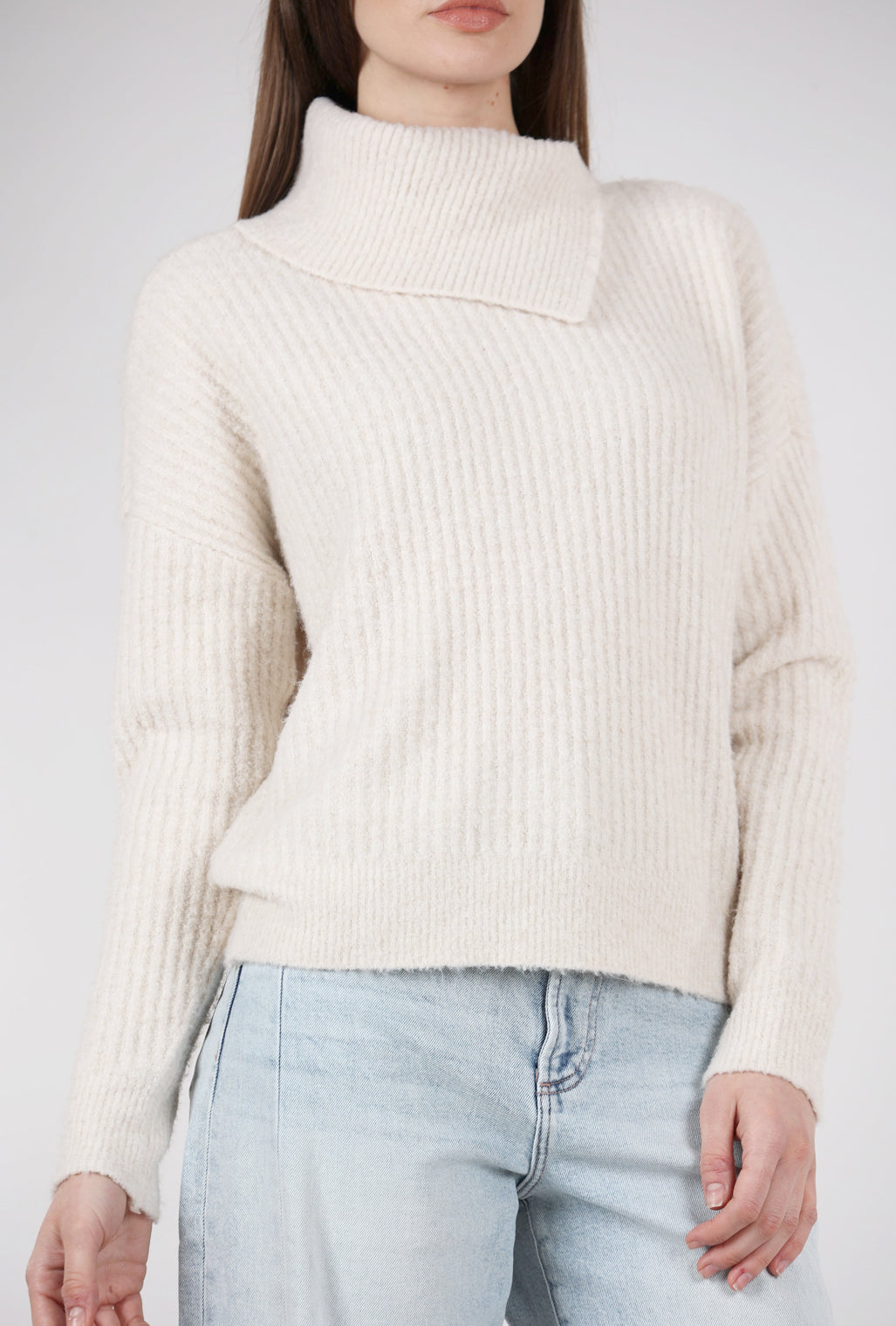 Lilla P Easy Split Collar Sweater, Salt