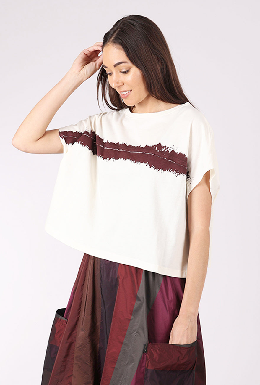 Lurdes Bergada Swatch S/S Dolman Boxy Tee, Off-White/Oxblood