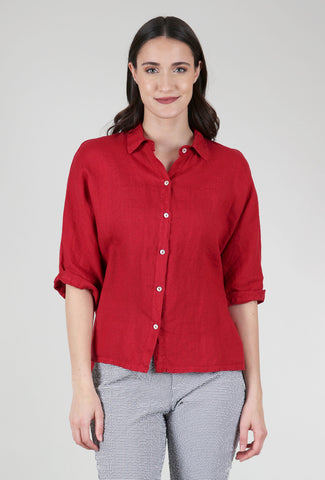 Cut Loose Linen Combo Dolman Shirt, Cardinal Red 