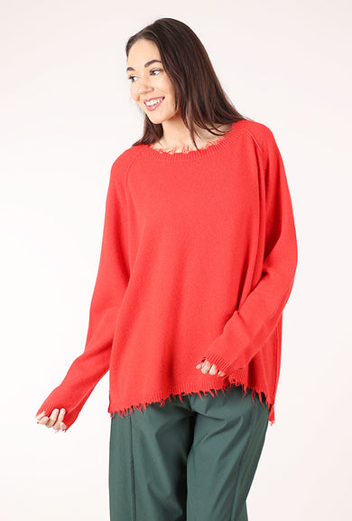 Rundholz Tattered Edge Luxe Sweater, Tomato