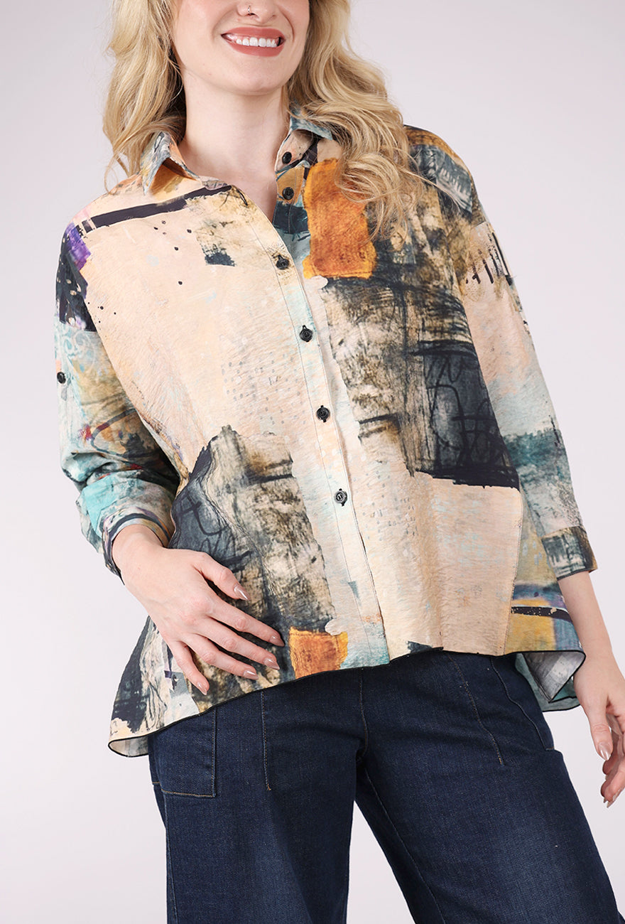 3 Potato Collared Swing Top, Peach/Jade