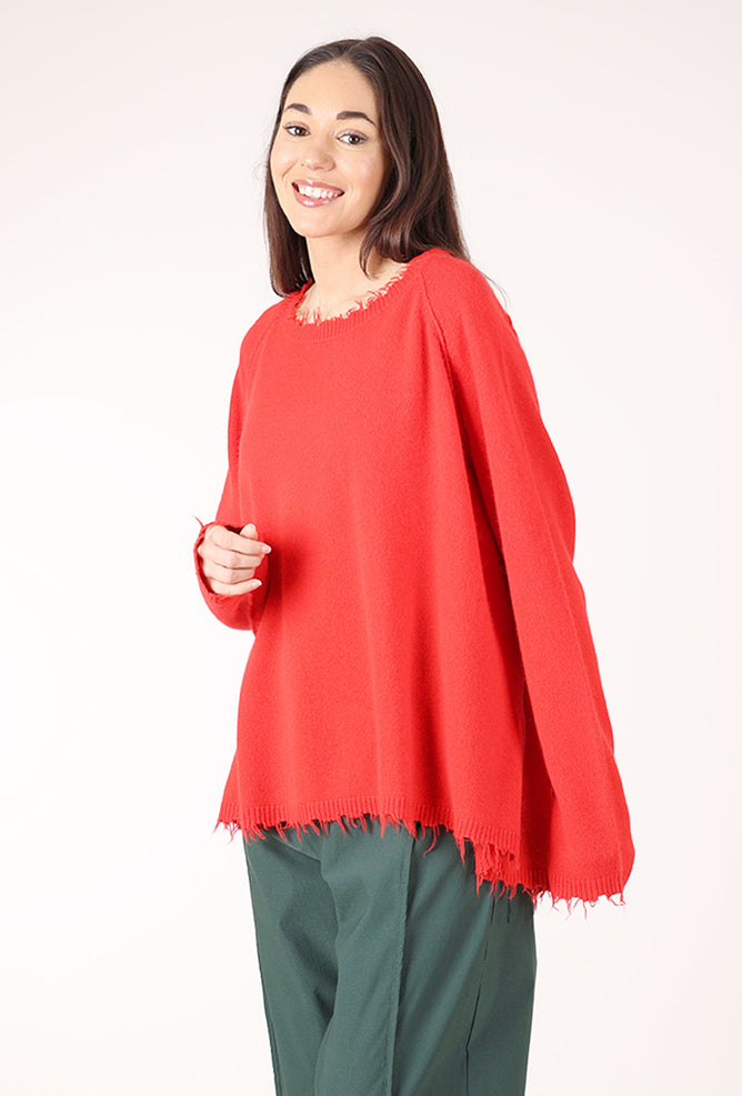 Rundholz Tattered Edge Luxe Sweater, Tomato