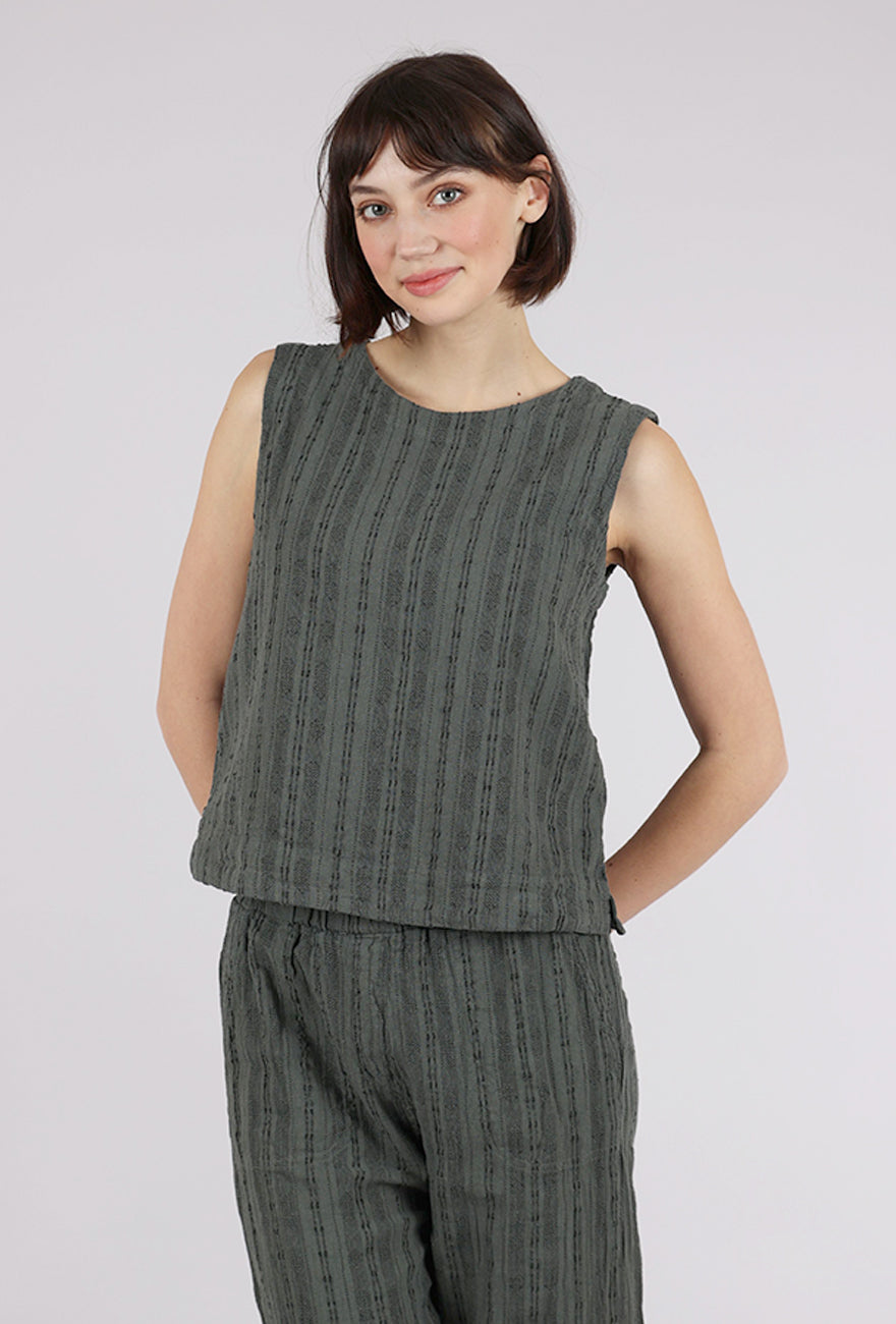 Cut Loose Bumpy Stripe Linen Shell, Clay
