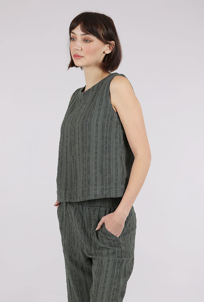 Cut Loose Bumpy Stripe Linen Shell, Clay