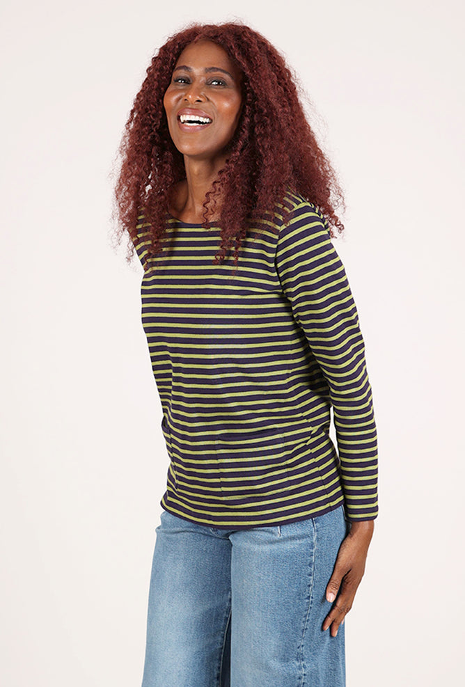 Bibico Stripe Sailor Tee, Navy/Chartreuse