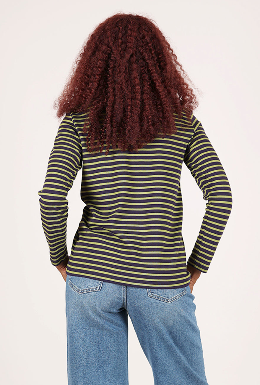 Bibico Stripe Sailor Tee, Navy/Chartreuse