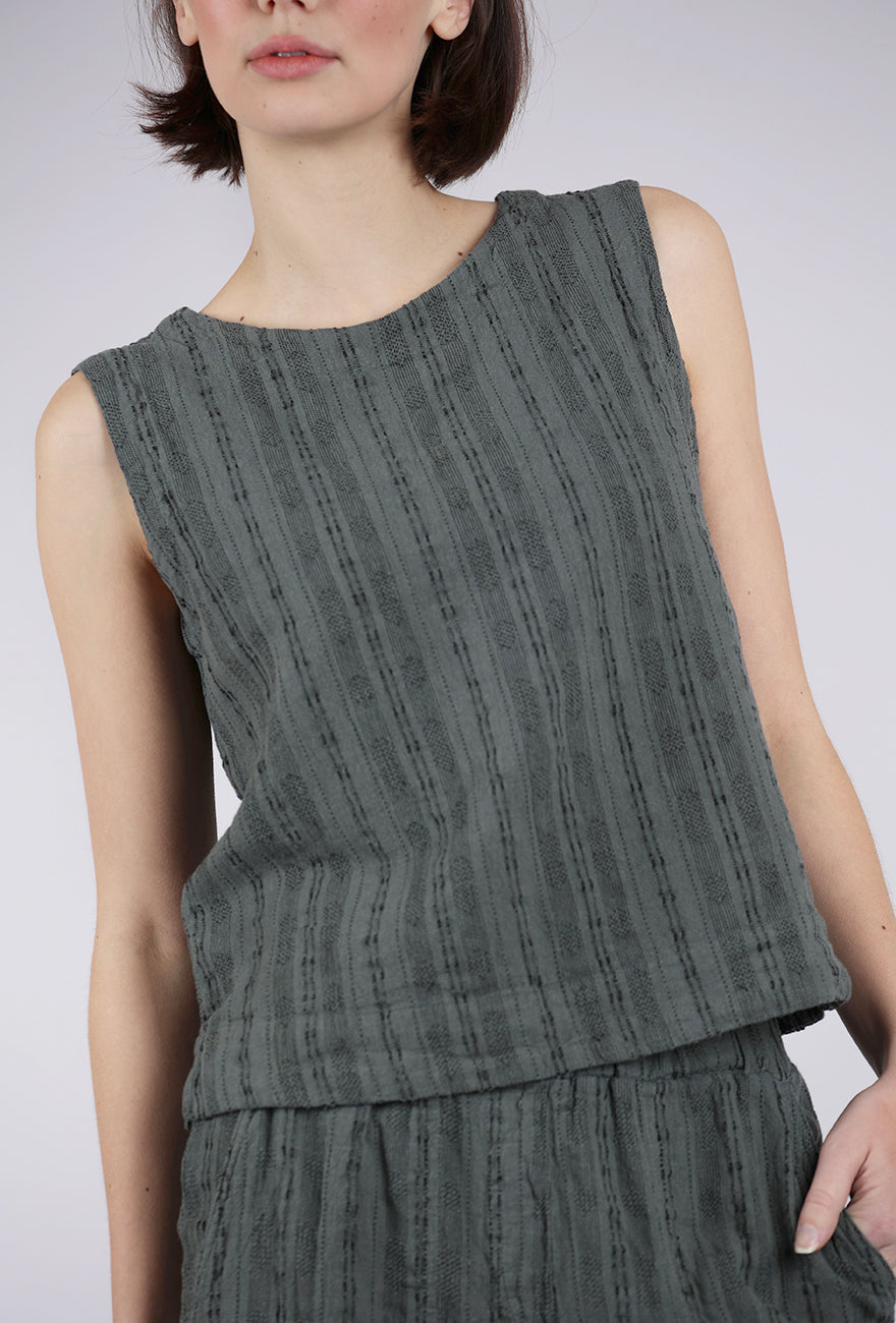 Cut Loose Bumpy Stripe Linen Shell, Clay