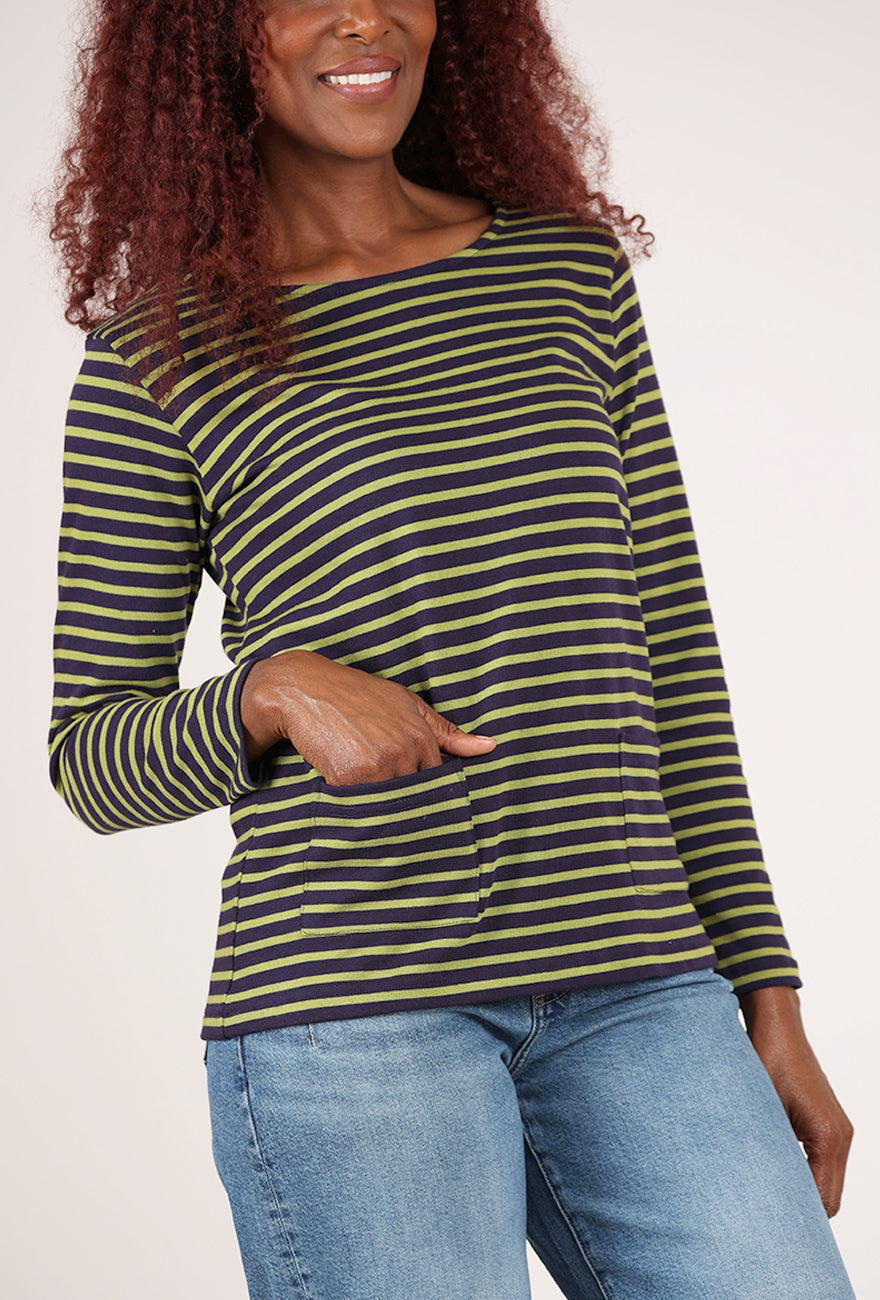 Bibico Stripe Sailor Tee, Navy/Chartreuse