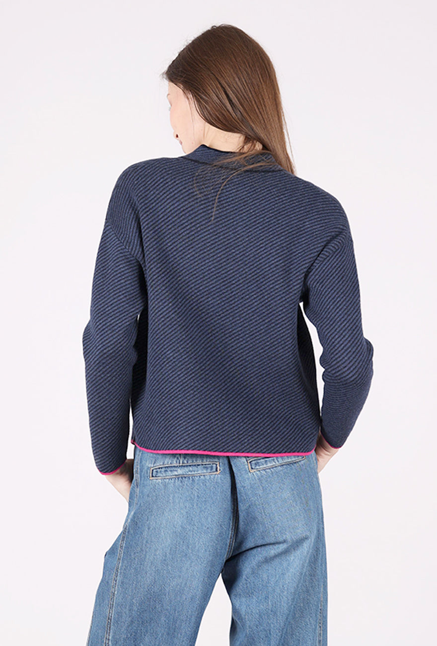 Nehru Collar Sweater, Denim