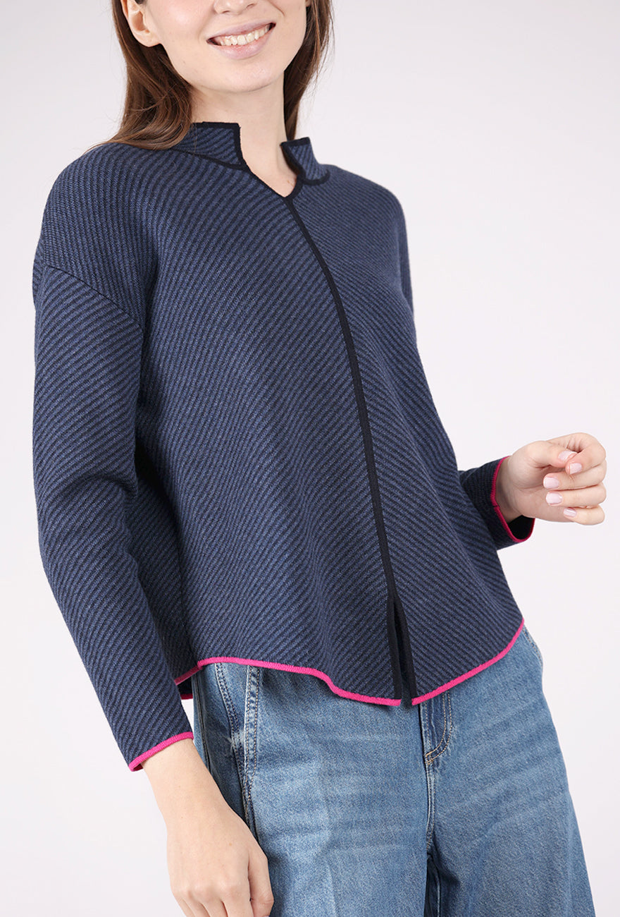 Nehru Collar Sweater, Denim