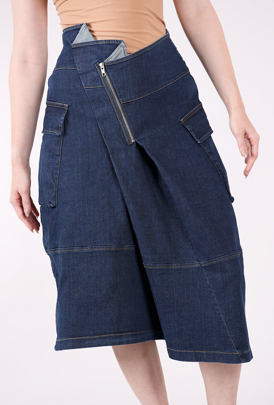 Lurdes Bergada Asym Zip Denim Skirt, Blue