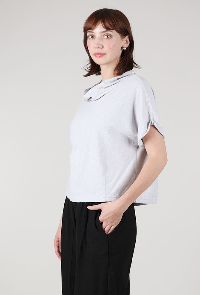 Cut Loose Jersey Roll-Sleeve Cowl Top, Aluminum