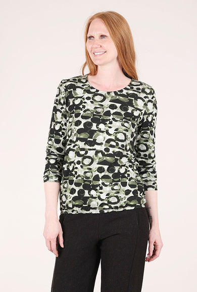Sunday Woodcut Circles Knit Top, Lake Green
