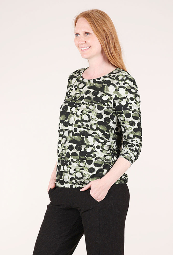 Sunday Woodcut Circles Knit Top, Lake Green