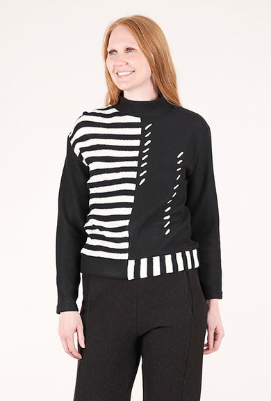 Trisha Tyler Stripes & Stitches Mockneck, Black/White