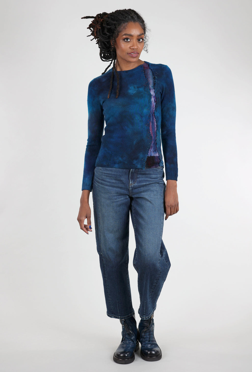 Galadriel Mattei Serpentine Fitted Cashmere Crew, Midnight