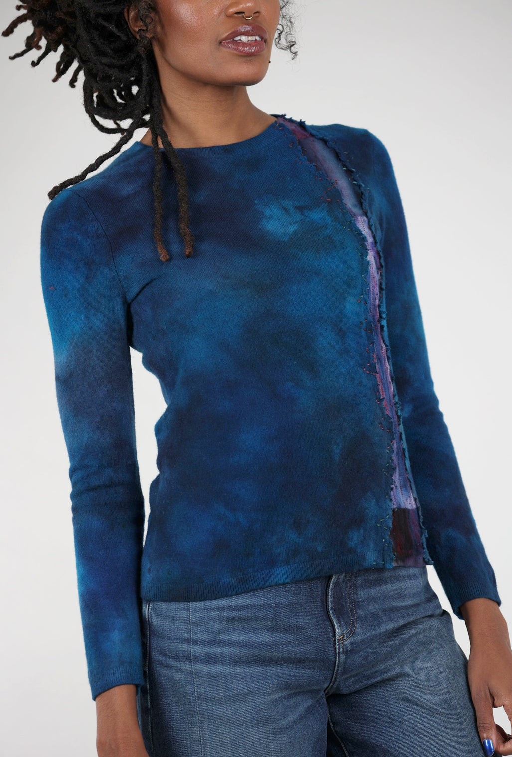 Galadriel Mattei Serpentine Fitted Cashmere Crew, Midnight