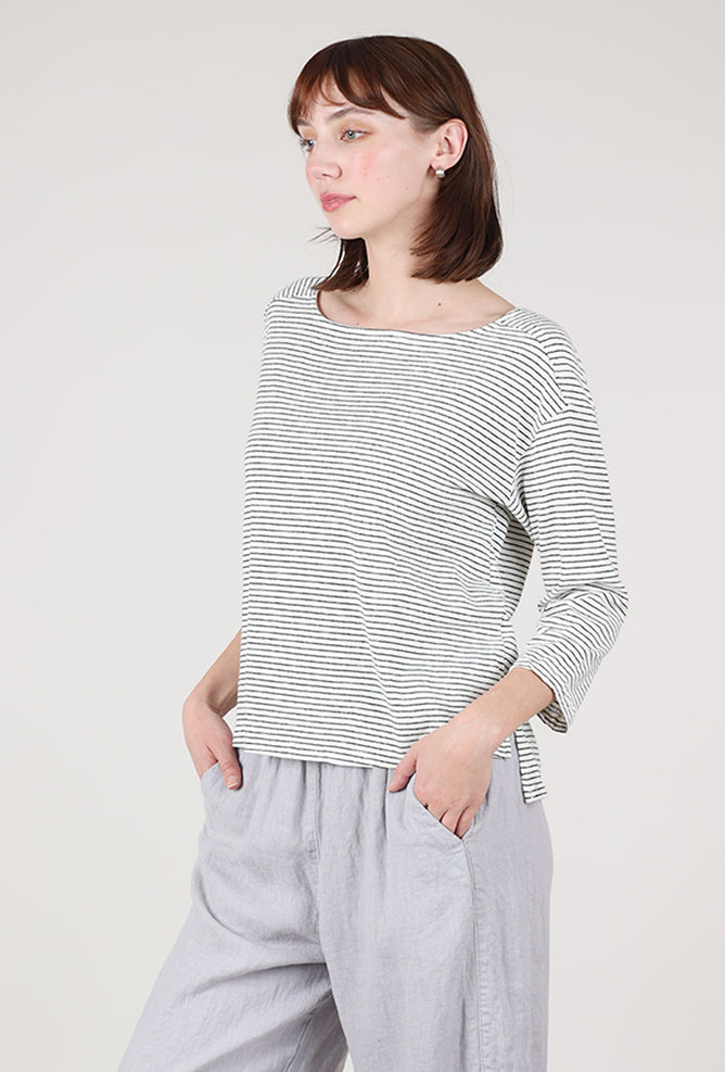 Mododoc Open-Neck Stripe Tee, White/Black