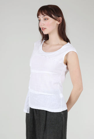 Inizio Ribbed-Back Linen Shell, White 
