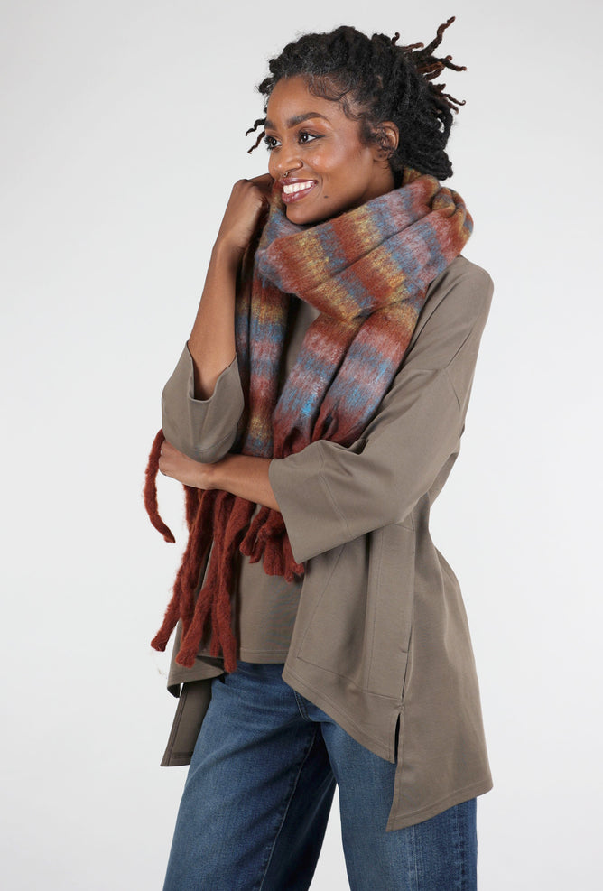Knit Bon Bons Brushed Chunky Fringe Scarf, Caramel Combo