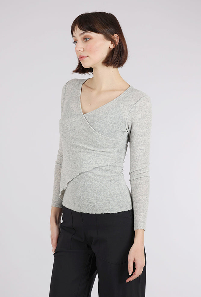 By Basics Wool Asym Trim Top, Dawn Gray