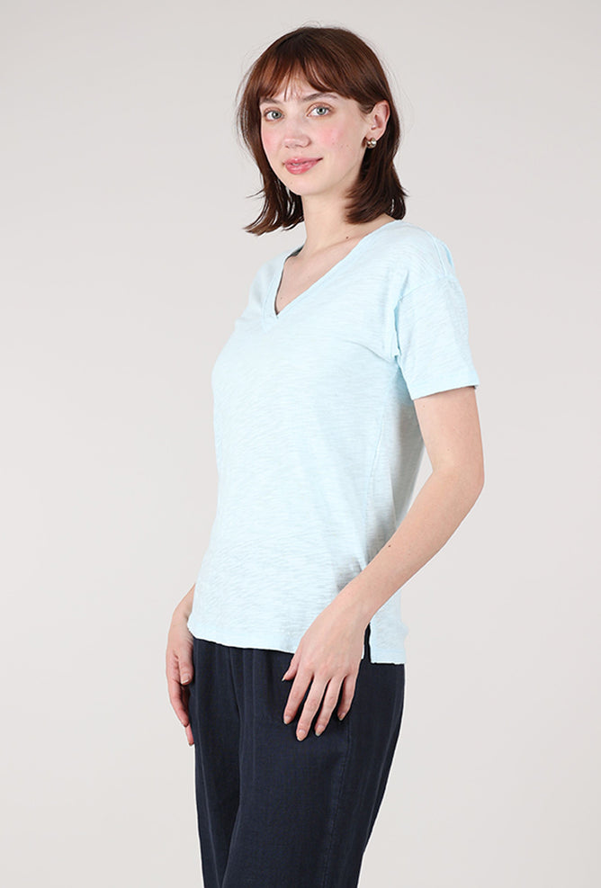 Mododoc S/S Boxy V-Neck Tee, Blue Pearl