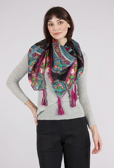 Johnny Was Frame Silk Scarf, Black Multi