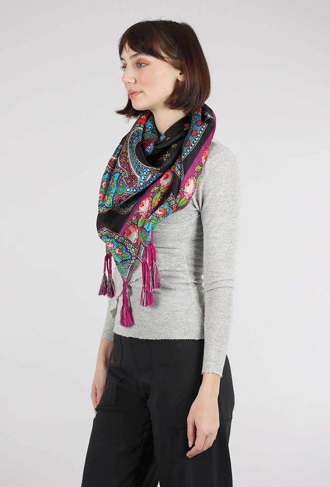 Johnny Was Frame Silk Scarf, Black Multi