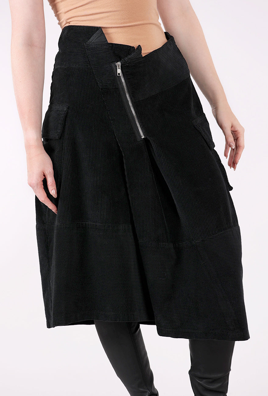Lurdes Bergada Corduroy Asym Zip Skirt, Black