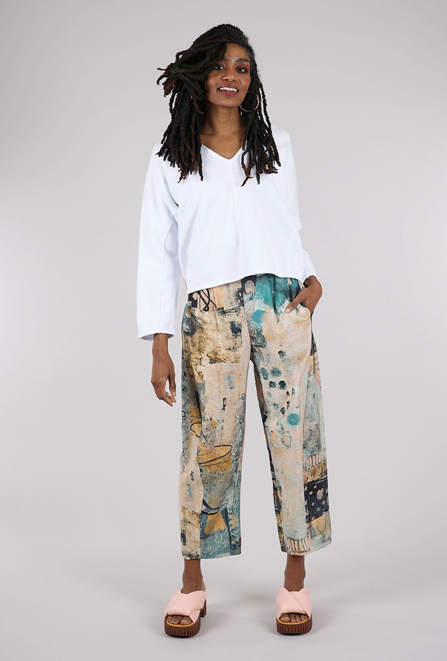 Mododoc Crop Dolman V-Neck Sweatshirt, White