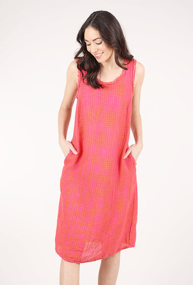 Grizas Frayed Edge Linen Dress, Flame