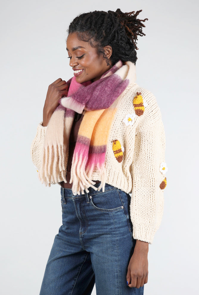 Knit Bon Bons Brushed Colorblock Scarf, Berry/Purple