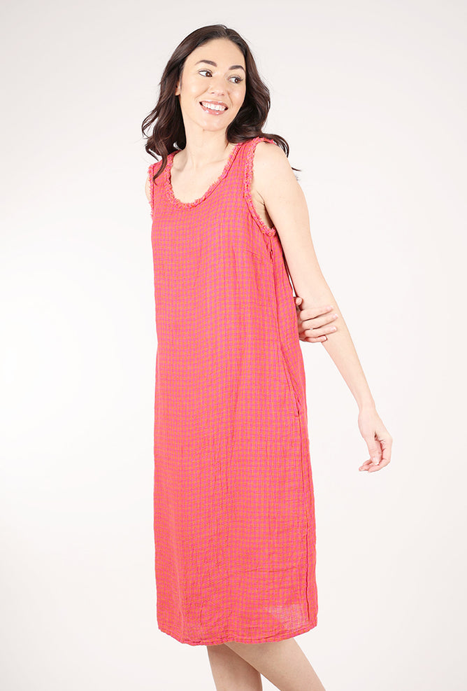 Grizas Frayed Edge Linen Dress, Flame