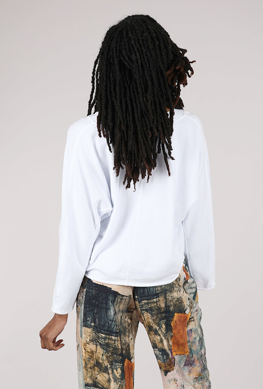 Mododoc Crop Dolman V-Neck Sweatshirt, White