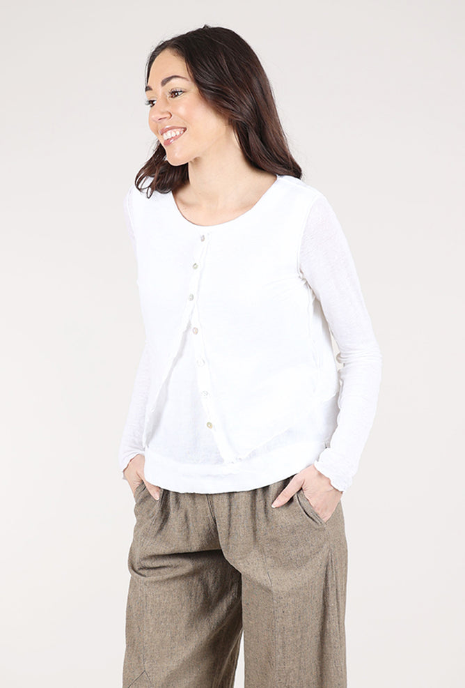 Cut Loose Linen Knit Crop Cardie, White