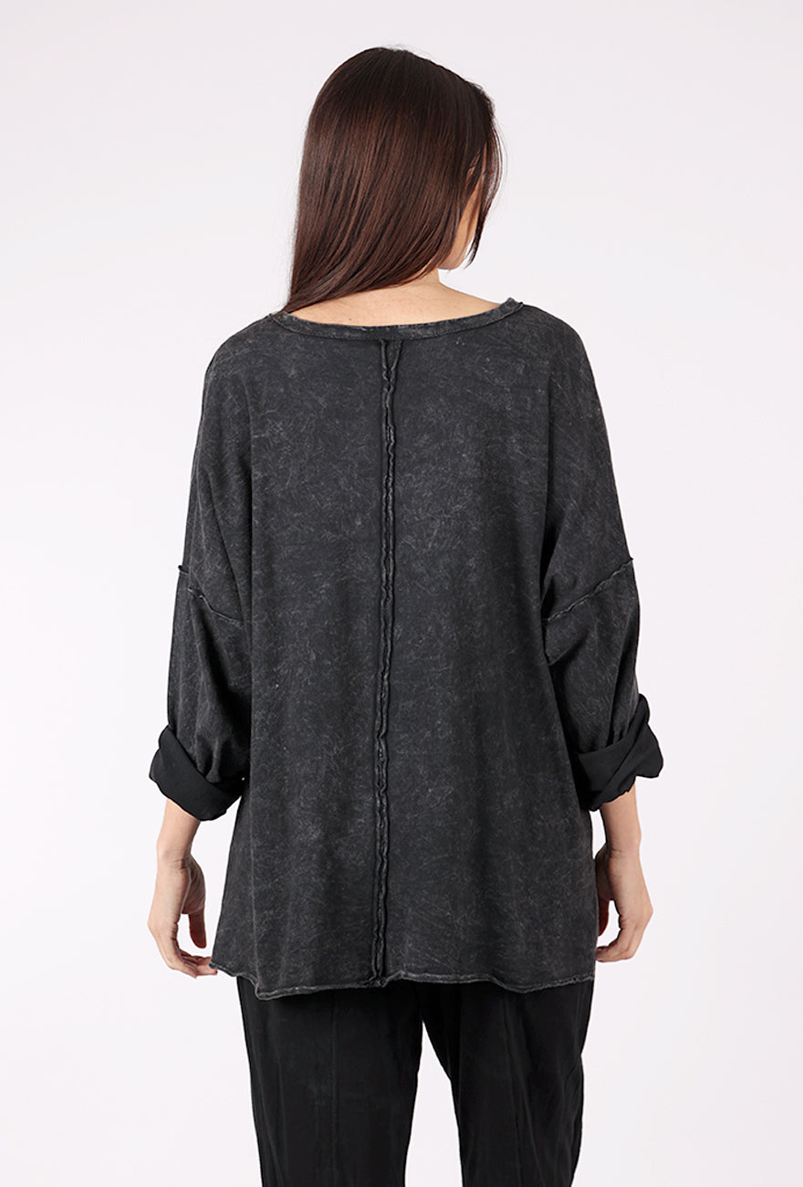 Cotton Lani Garment Dye Boxy Pullover, Washed Black