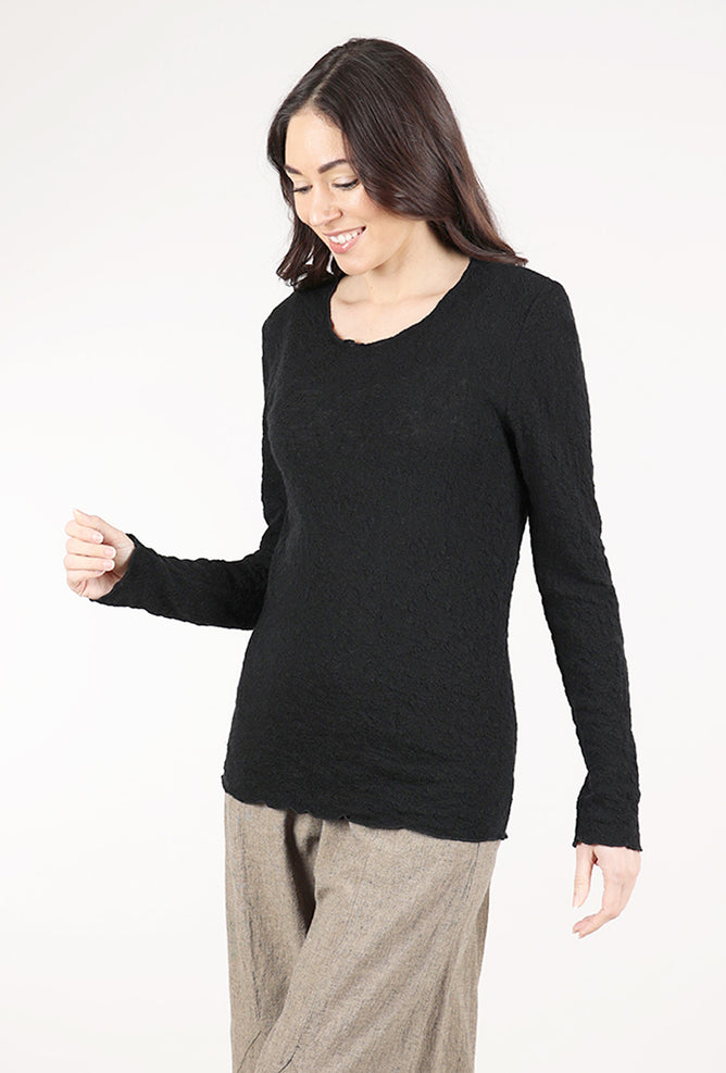 By Basics Bubble Wool Round-Neck Pullover, Black
