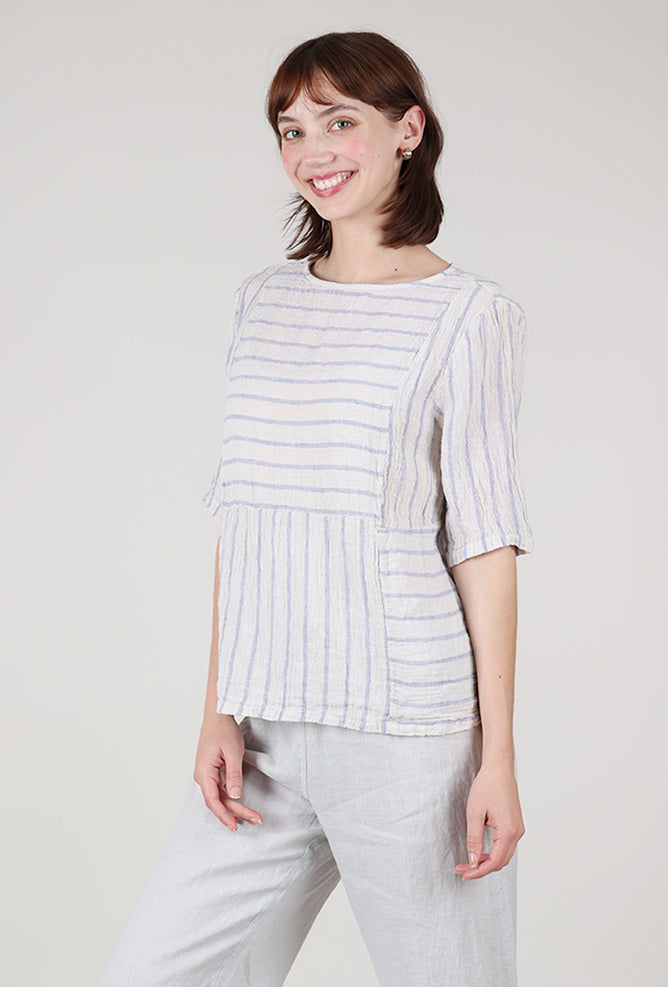 Cut Loose Seamed Blue Stripe Boxy Top, Jicama