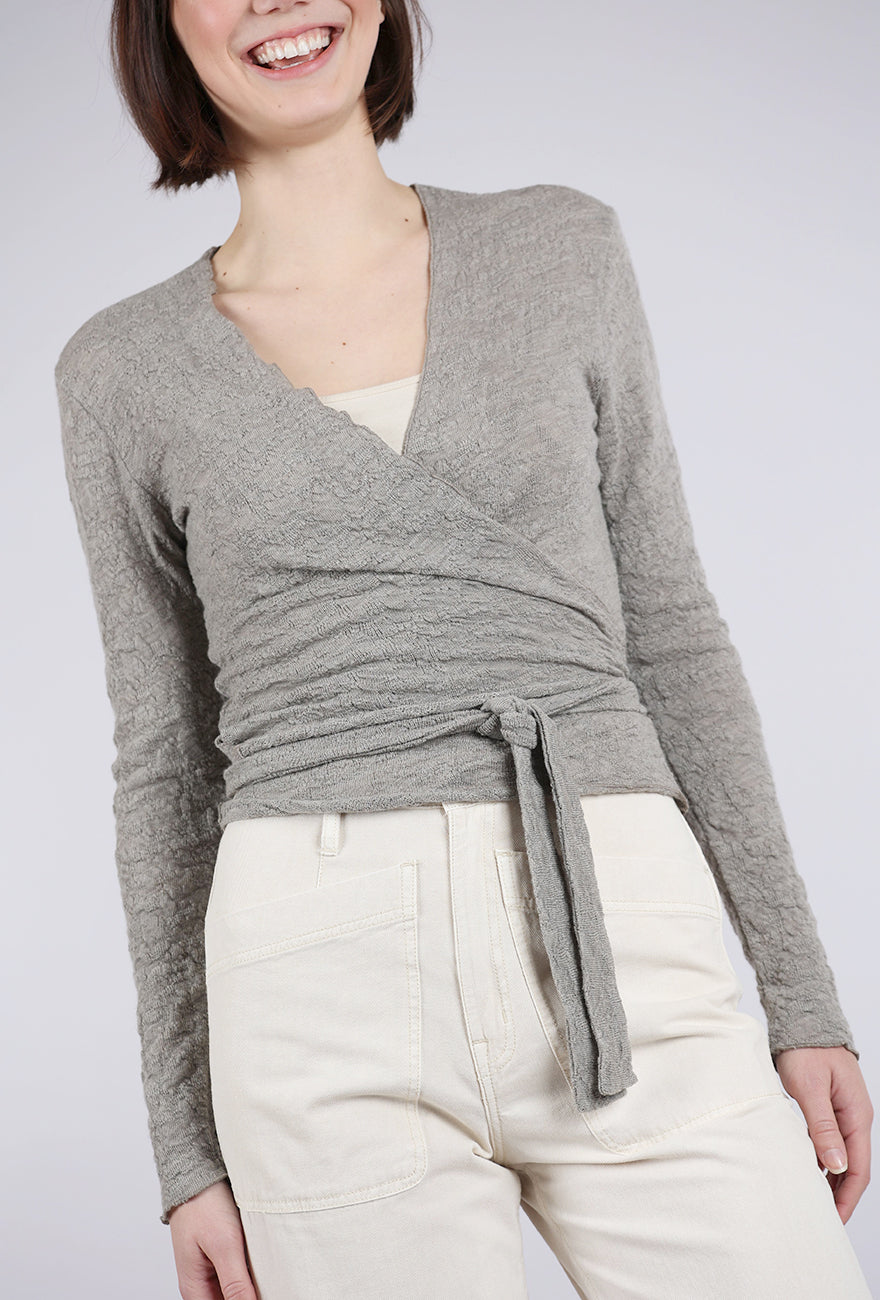 By Basics Merino Bubble Wool Wrap Top, Elephant Melange