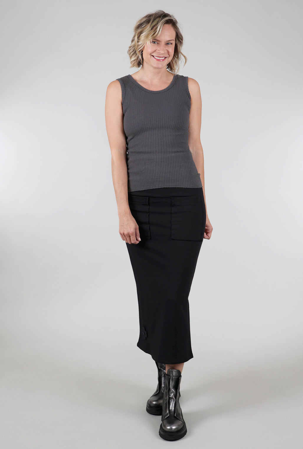 Prairie Cotton Fitted Ribbed Tank, Graphite
