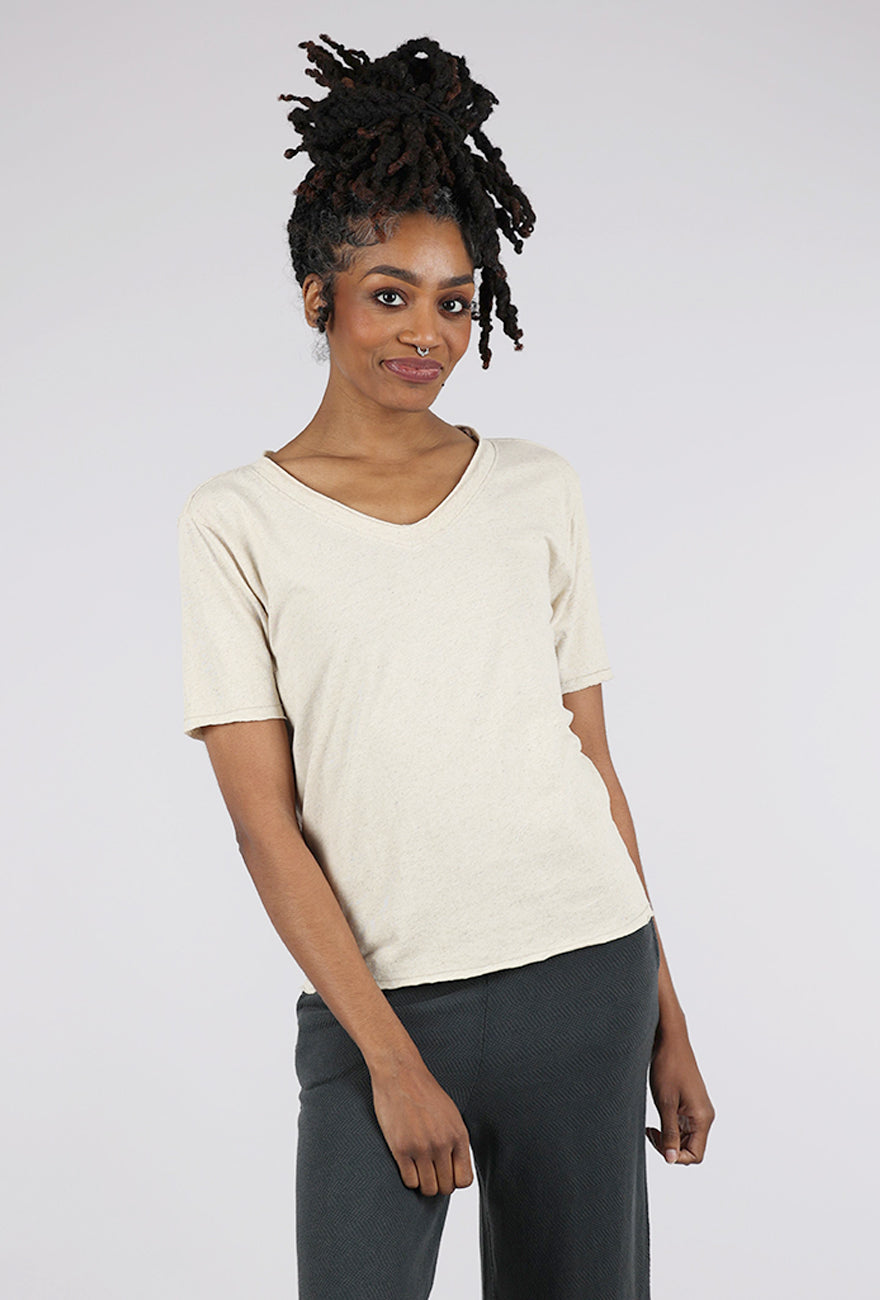 Mododoc Linen Knit S/S Vee Tee, Oatmeal